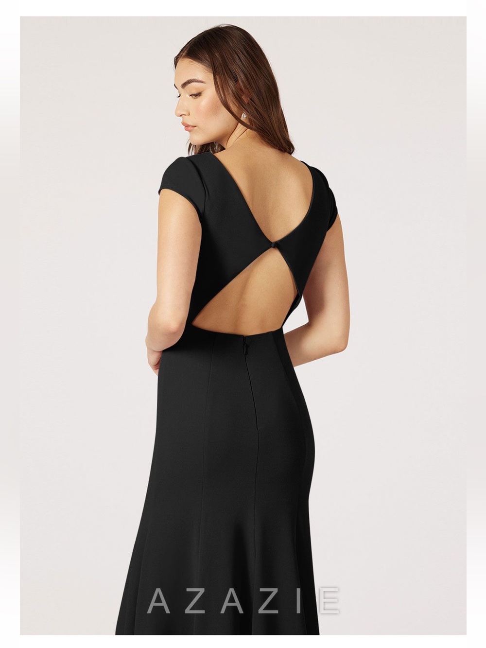 Azazie Black Cap Sleeve Backless Evening Gown - Meara
